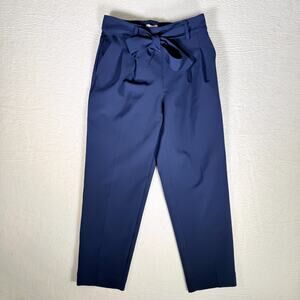 Ann Taylor The Tie Waist Ankle Pant High‎ Rise Size S/P Navy Quiet Luxury Modern